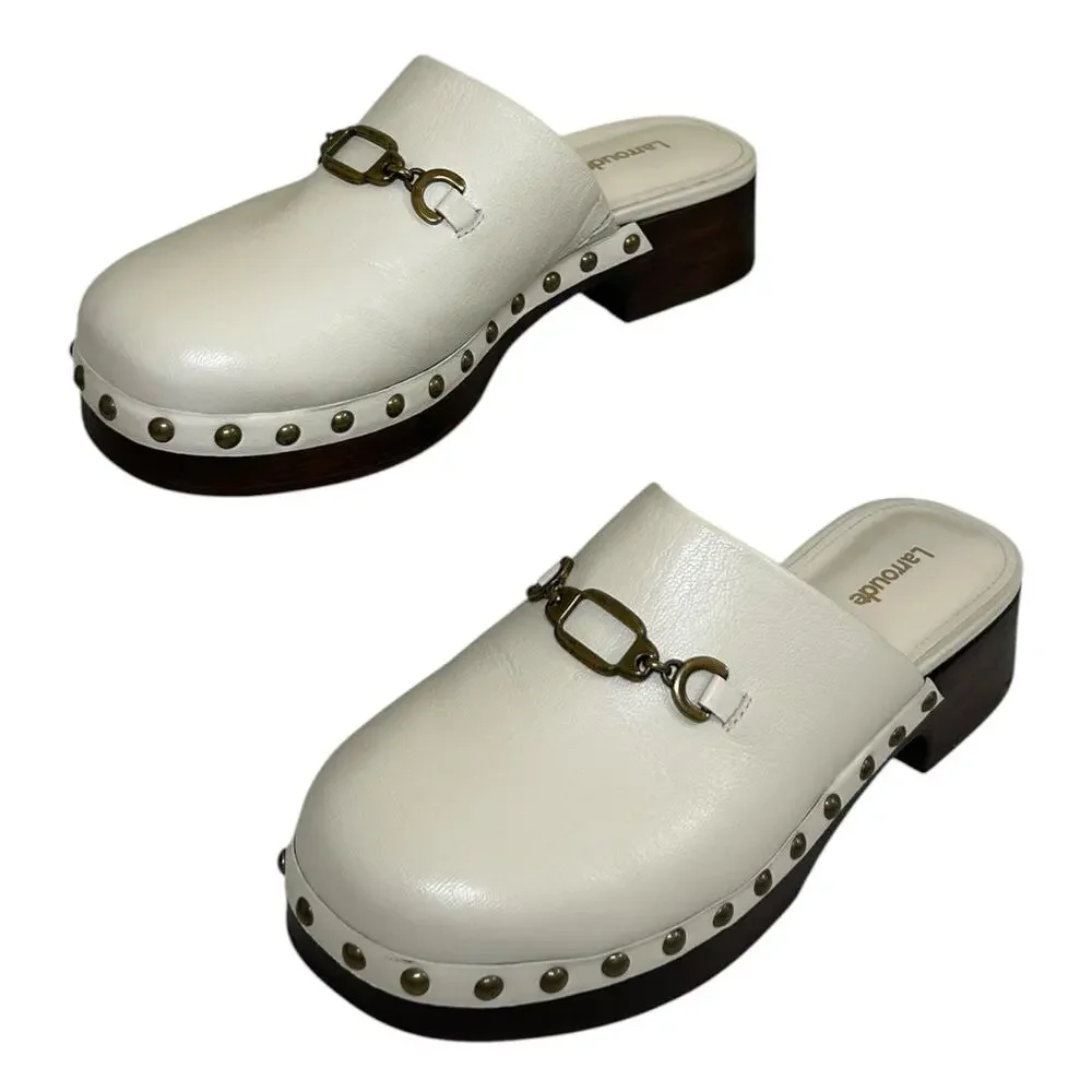 Larroudé Women's 'Zuzi Bit Mule' Leather Clog Slip-On Retro Ivory White Size 7.5 - Picture 2 of 15